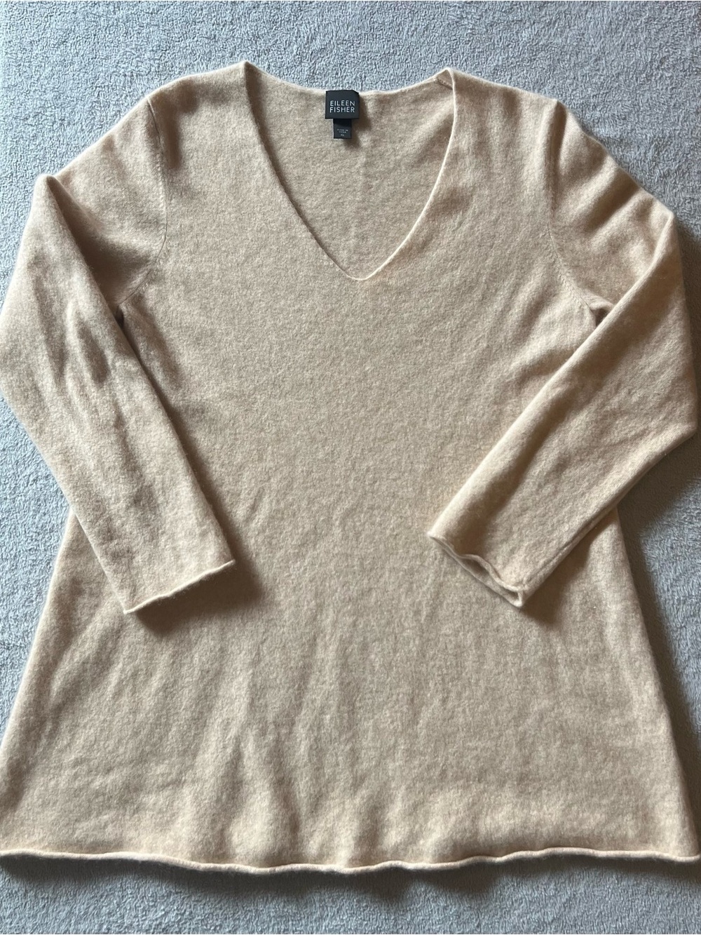 Eileen Fisher Cream V-Neck Long-Sleeve Cashmere Blend Sweater
